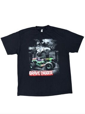 Monster Jam Grave Digger Haunted Graveyard Graphic Black T-Shirt Men’s Size XL